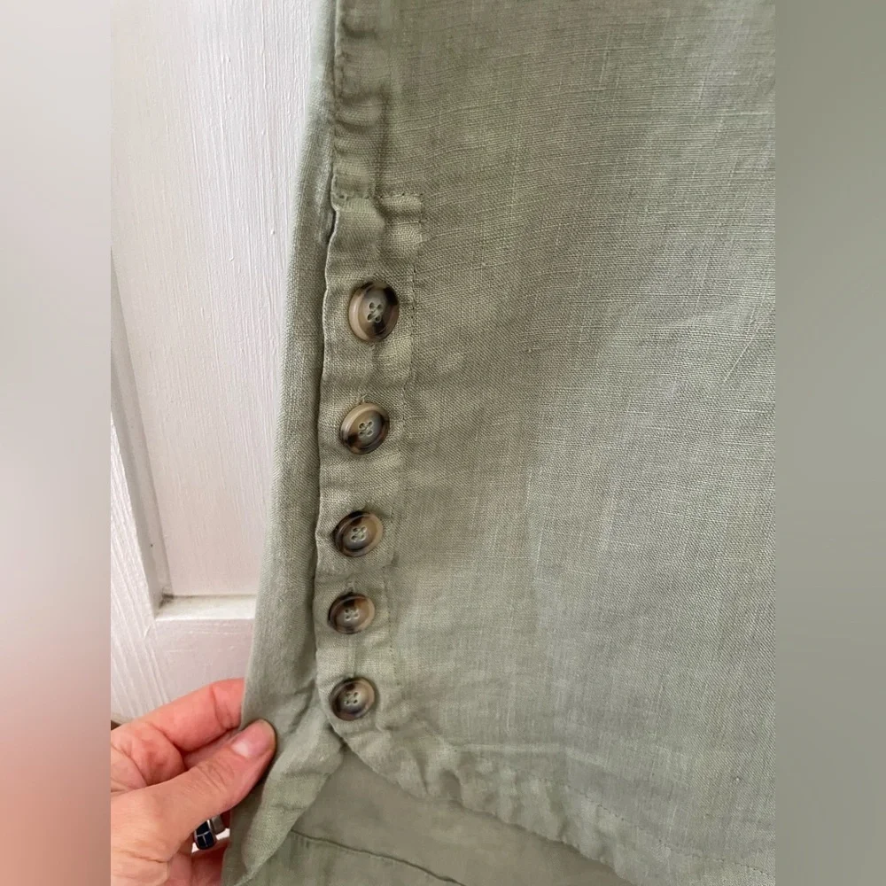 Tahari Sleeveless Olive Green 100% Linen Dress with Button Accents size XS - Picture 4 of 4